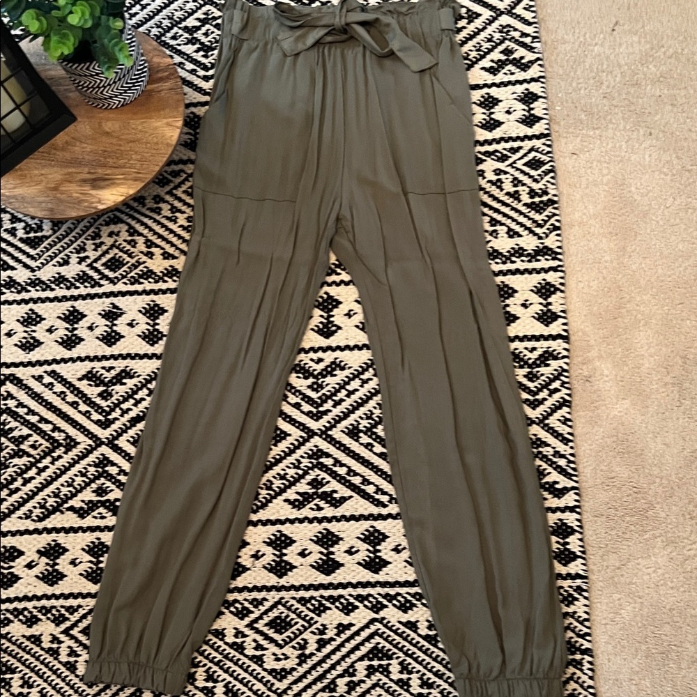 Ambiance Khaki Jumpsuit with Tie Waist